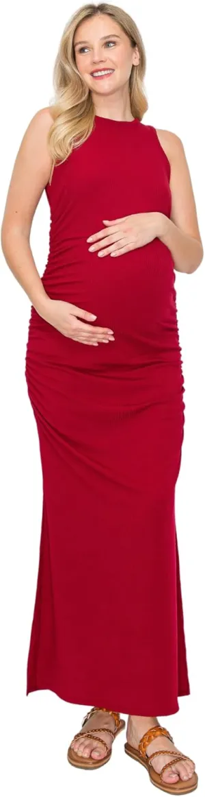 My Bump Women's Tank Ribbed Casual Comfortable Maternity Pregnancy Long Dress W/Side Slit(Made in USA)