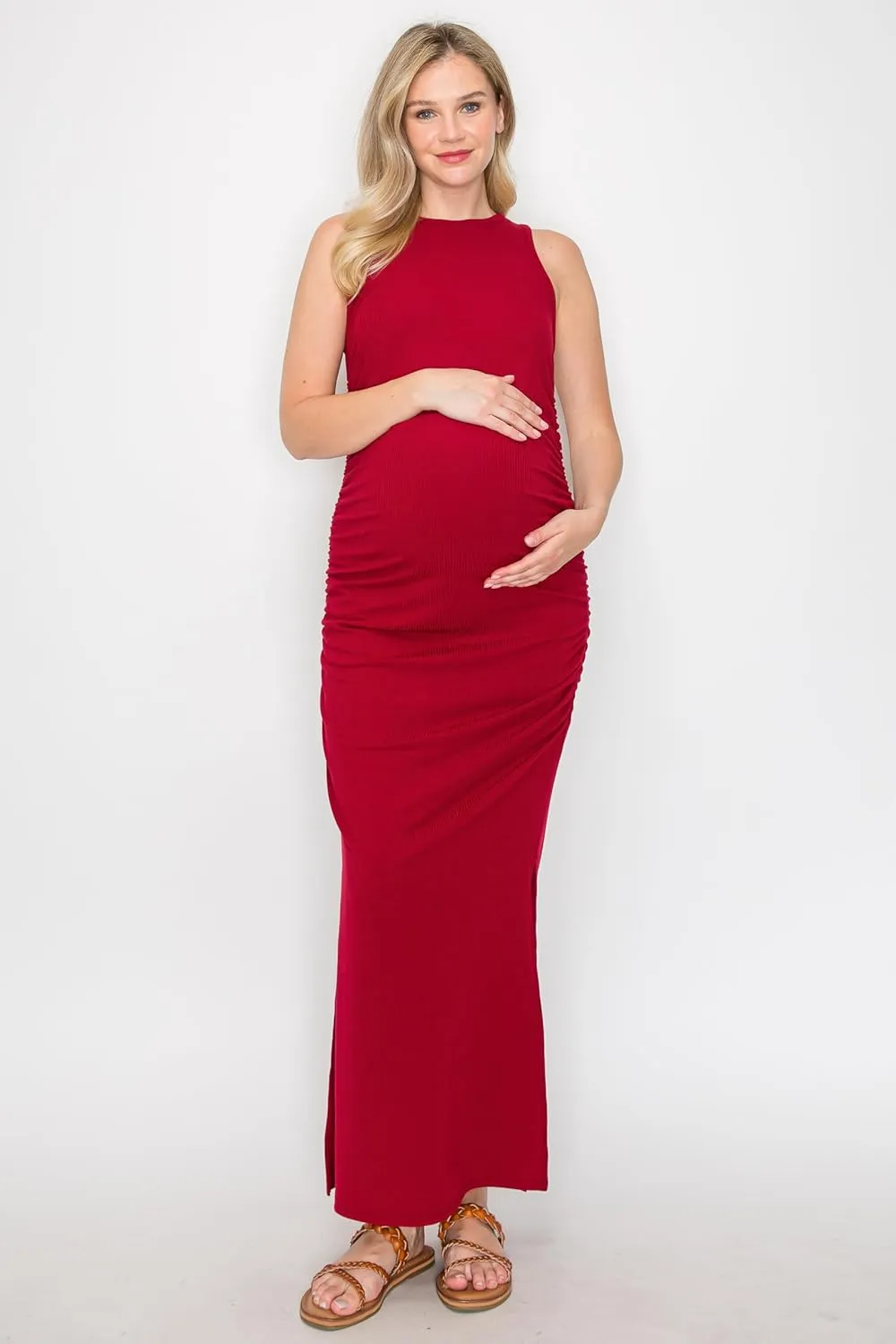 My Bump Women's Tank Ribbed Casual Comfortable Maternity Pregnancy Long Dress W/Side Slit(Made in USA)