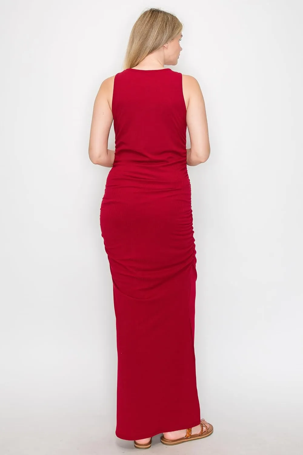 My Bump Women's Tank Ribbed Casual Comfortable Maternity Pregnancy Long Dress W/Side Slit(Made in USA)