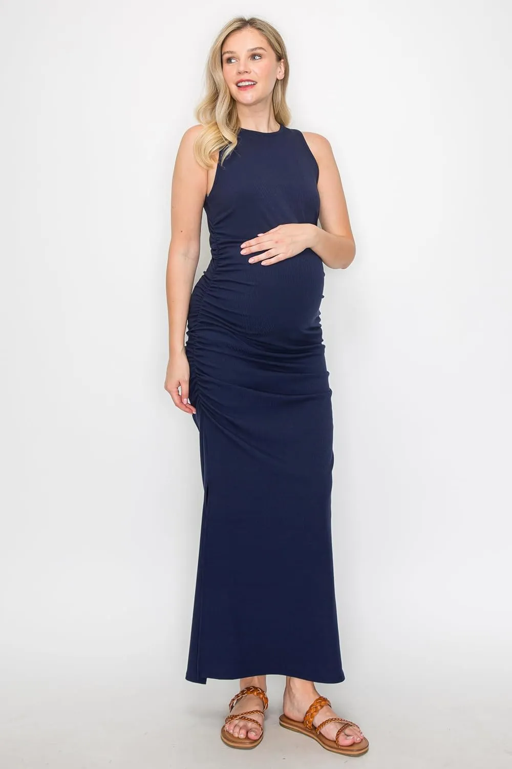 My Bump Women's Tank Ribbed Casual Comfortable Maternity Pregnancy Long Dress W/Side Slit(Made in USA)