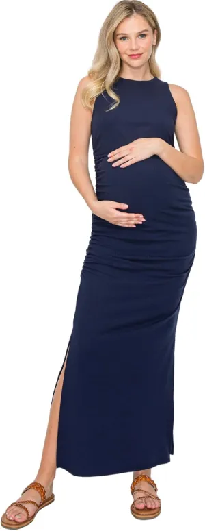My Bump Women's Tank Ribbed Casual Comfortable Maternity Pregnancy Long Dress W/Side Slit(Made in USA)
