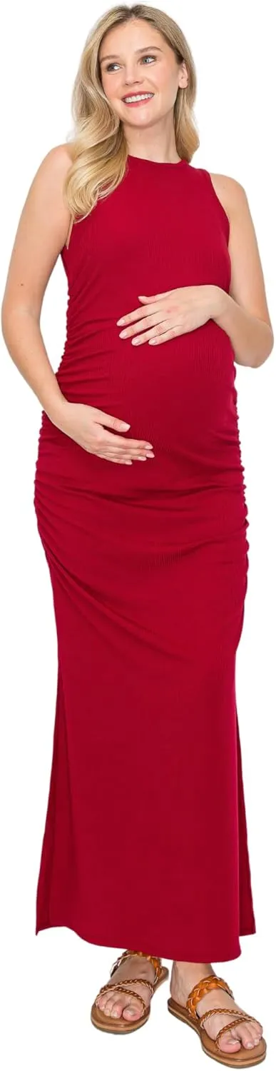 My Bump Women's Tank Ribbed Casual Comfortable Maternity Pregnancy Long Dress W/Side Slit(Made in USA)