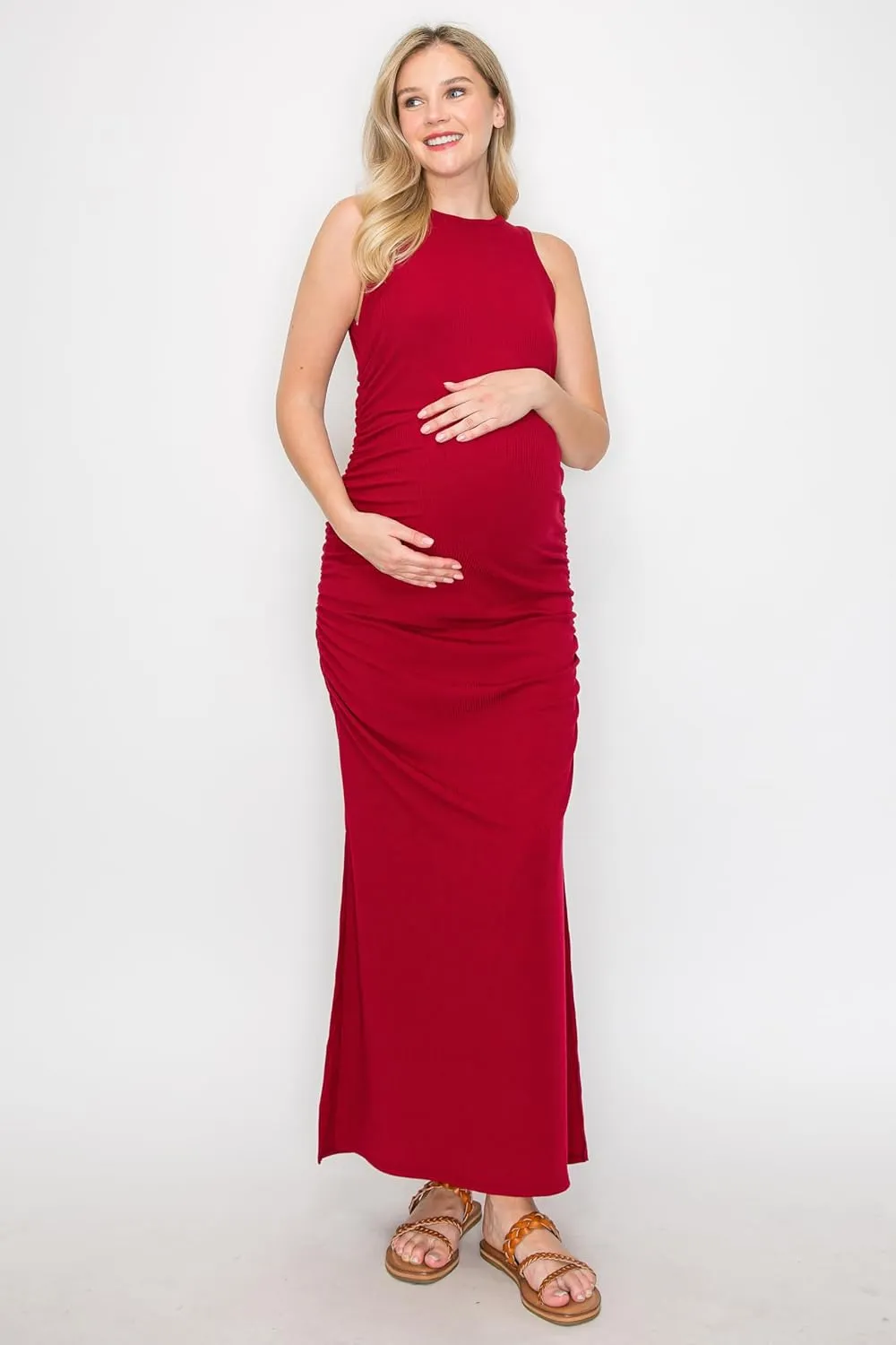 My Bump Women's Tank Ribbed Casual Comfortable Maternity Pregnancy Long Dress W/Side Slit(Made in USA)