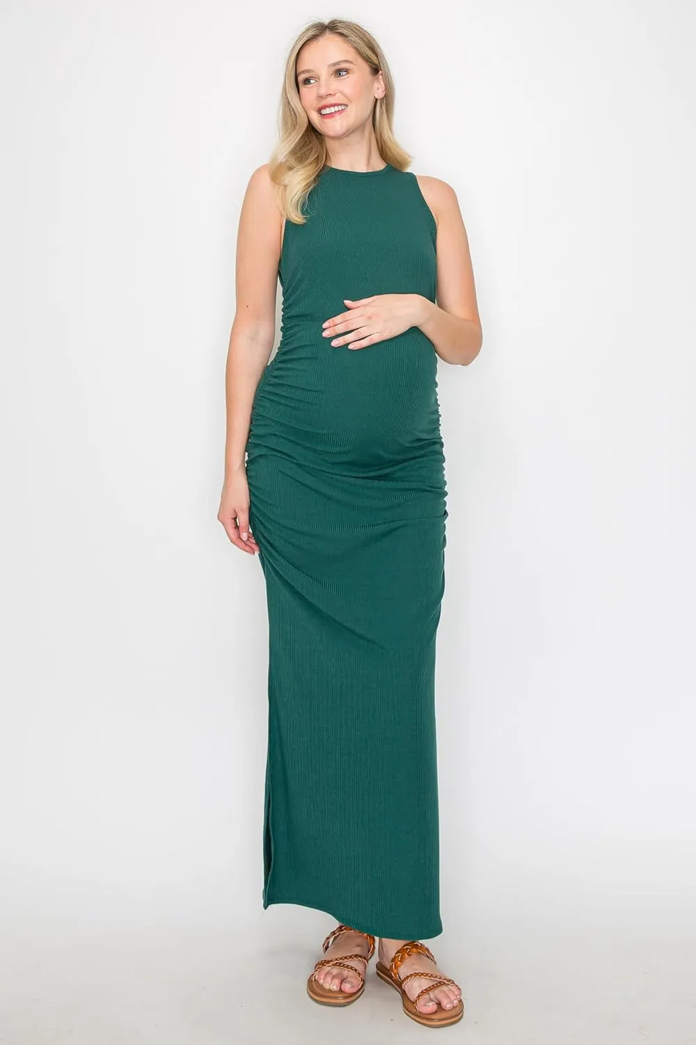 My Bump Women's Tank Ribbed Casual Comfortable Maternity Pregnancy Long Dress W/Side Slit(Made in USA)