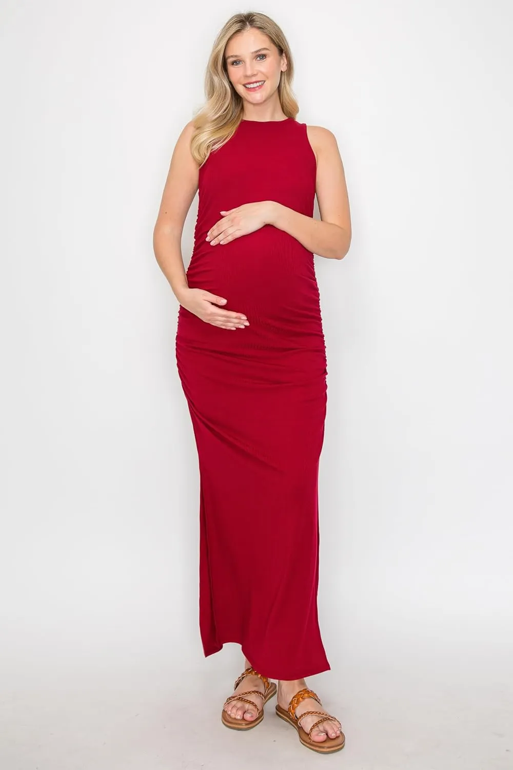 My Bump Women's Tank Ribbed Casual Comfortable Maternity Pregnancy Long Dress W/Side Slit(Made in USA)