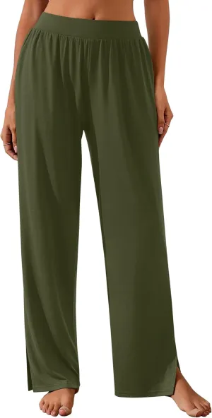 Neer Womens Lounge Yoga Pants Wide Leg Side Slit Sweatpants with Pockets Casual Loose Cozy Pant Comfy flowy Joggers