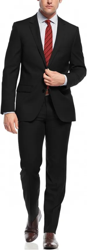 Nicoletti Men's Two Button Stretch Slim Fit Suit Working Buttonholes Jacket Pant (40 Regular US / 50R EU/W 33", Black)