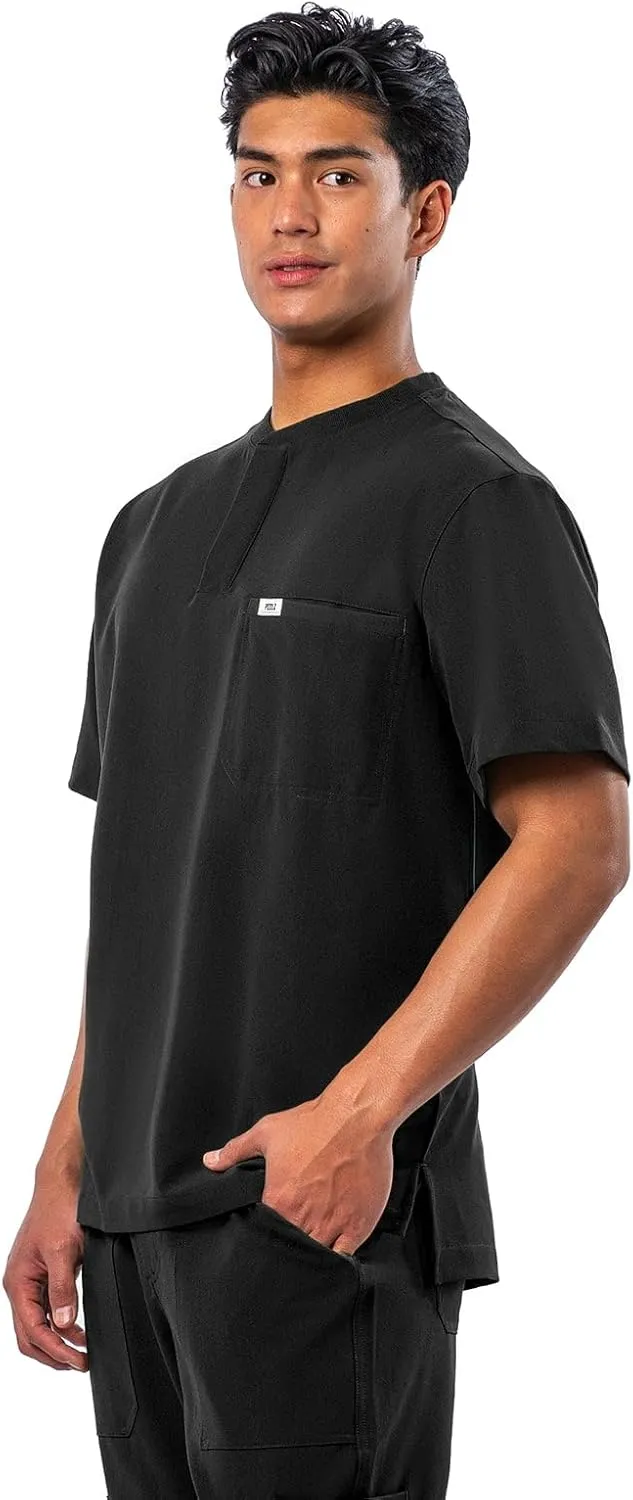 Peelz Karl Henley 2-Pocket Scrub Top for Men - Soft Stretch Fabric Scrubs, 3-Button Design Men's Scrub Tops, Comfort Fit