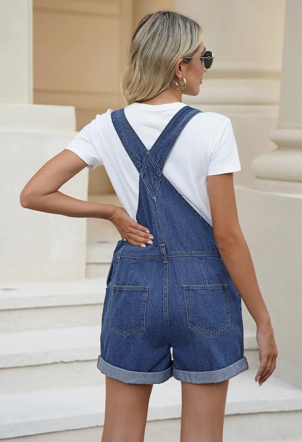 Pink Queen Women's Denim Shortalls Casual Adjustable Straps High Waist Bib Jeans Overalls Shorts Romper with Pockets