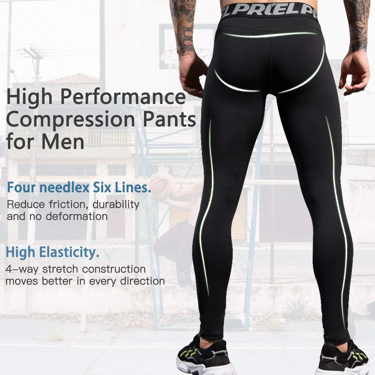 Queerier Compression Pants Men Workout Running Tights Athletic Leggings for Basketball Football Sports Yoga Bottom