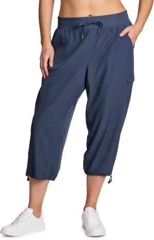RBX Active Women's Plus Size Fashion Lightweight Woven Body Skimming Drawstring Cargo Capri Pant