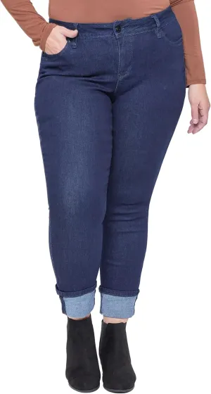 Royalty For Me Women's Plus Wannabettabutt Mid-Rise Mega Cuff Ankle Jean, Medium Blue, 24W