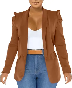 Ruched Blazer for Womens Notch Lapel Casual Work Suits Top Fashion Solid Color Long Sleeve Blazer Jacket