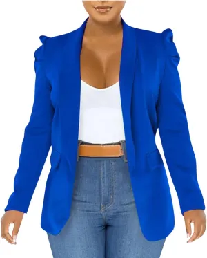Ruched Blazer for Womens Notch Lapel Casual Work Suits Top Fashion Solid Color Long Sleeve Blazer Jacket