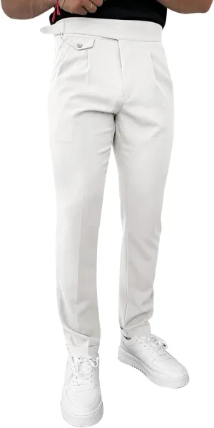 Runcati Mens Classic Fit Dress Pants Pleated Elastic Waist Work Pants Skinny Stretch Business Suit Pants