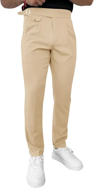 Runcati Mens Classic Fit Dress Pants Pleated Elastic Waist Work Pants Skinny Stretch Business Suit Pants