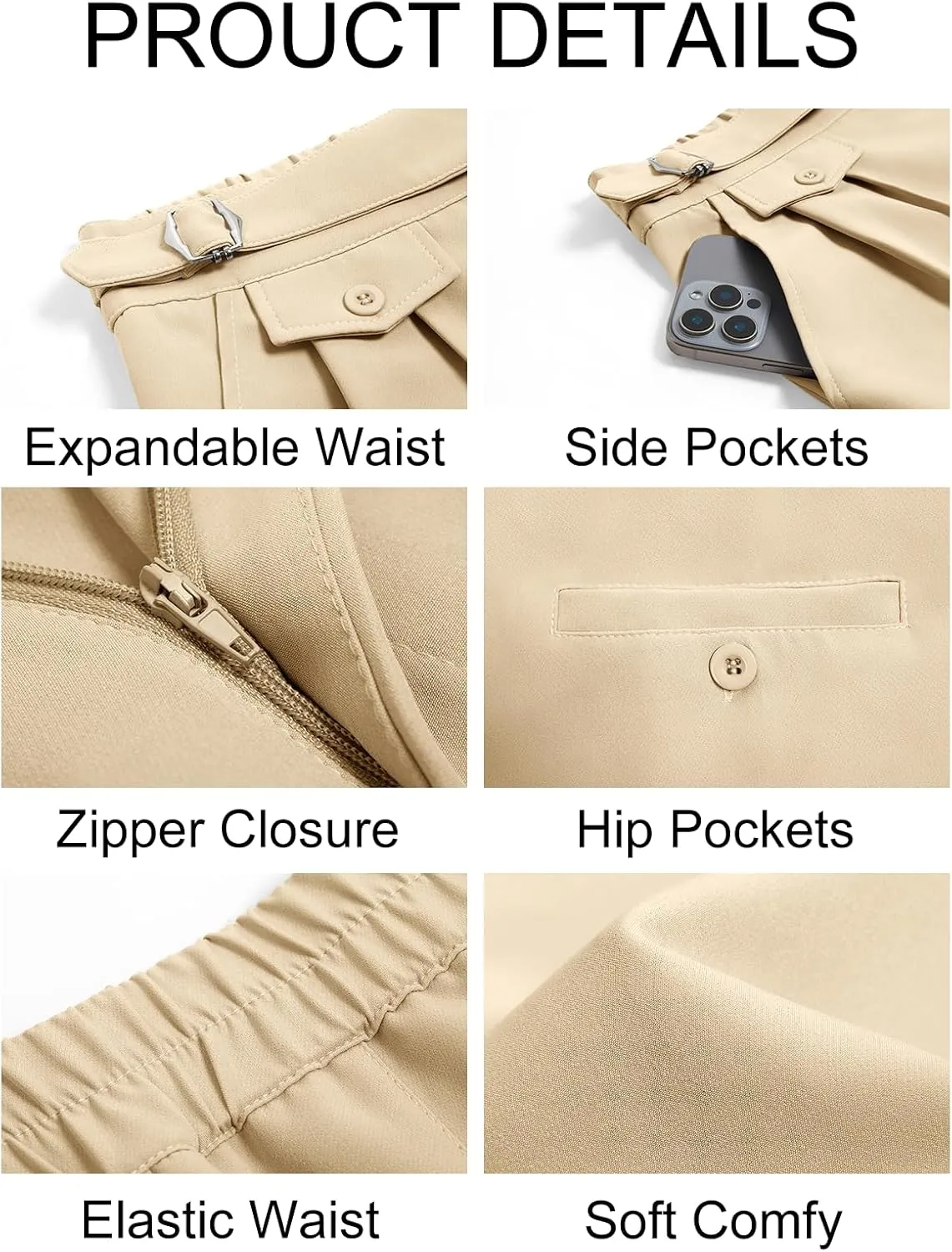 Runcati Mens Classic Fit Dress Pants Pleated Elastic Waist Work Pants Skinny Stretch Business Suit Pants