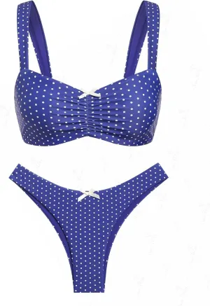 seamoly Gingham Ruched Bowknot Decor Cheeky Bikini Set