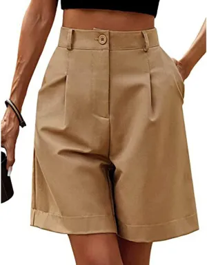Shorts for Women Bermuda Shorts Casual Elastic High Waisted Wide Leg Shorts Pleated Dressy Summer Shorts with Pockets