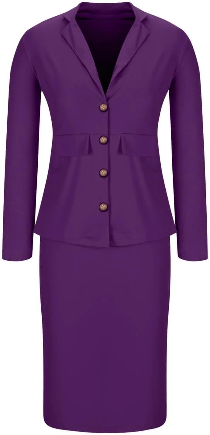 Skirt Suit Sets for Women's 2 Piece Slim Fit Long Sleeve Blazers and Pencil Skirts Dressy Work Office Suit Jackets
