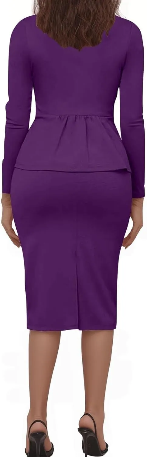 Skirt Suit Sets for Women's 2 Piece Slim Fit Long Sleeve Blazers and Pencil Skirts Dressy Work Office Suit Jackets