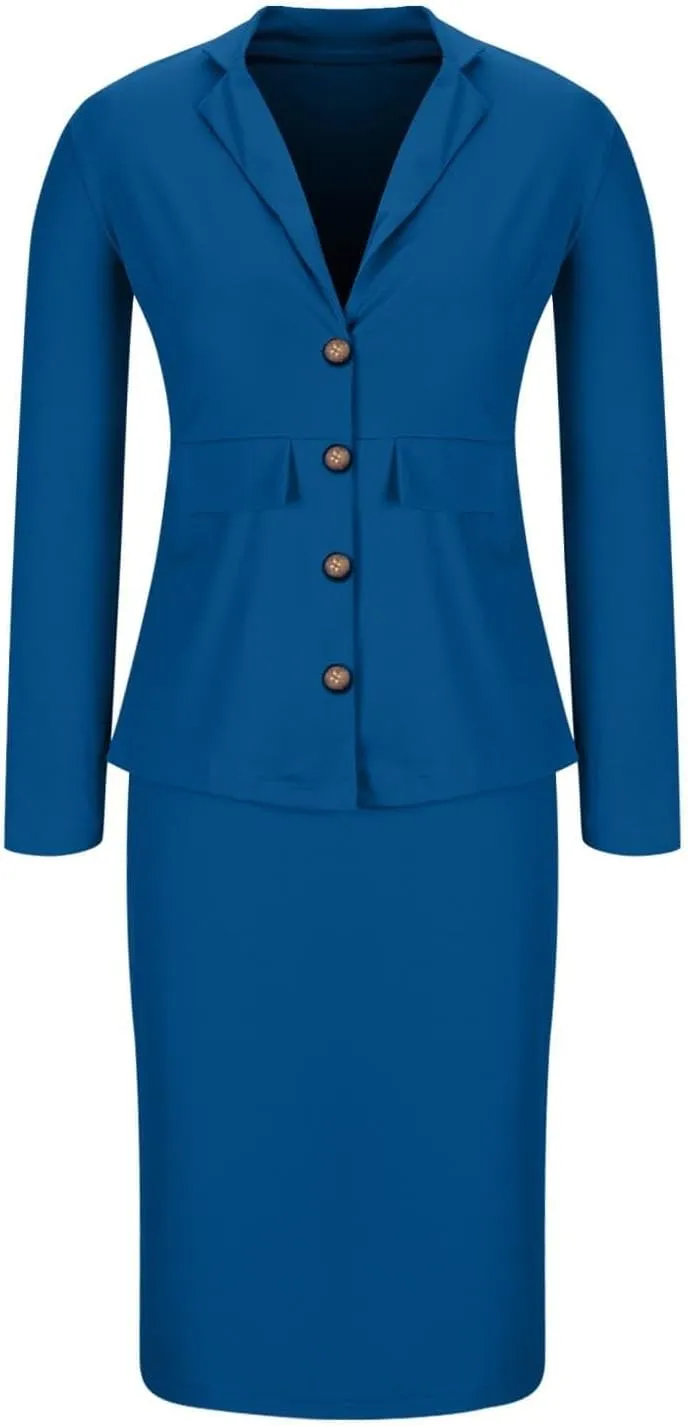 Skirt Suit Sets for Women's 2 Piece Slim Fit Long Sleeve Blazers and Pencil Skirts Dressy Work Office Suit Jackets