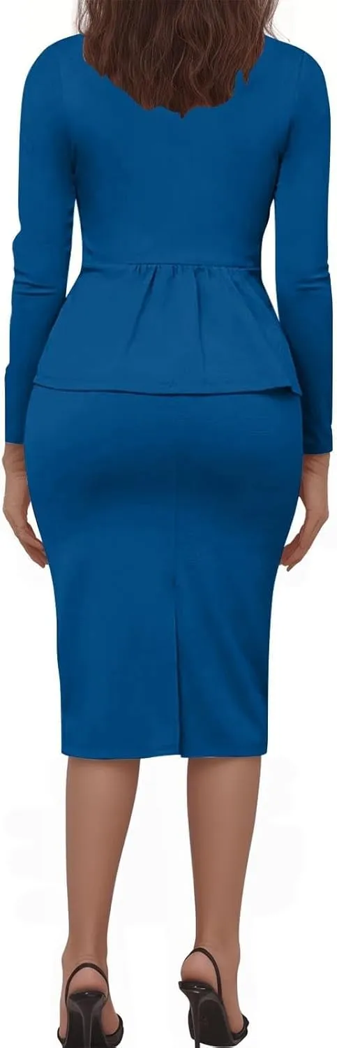 Skirt Suit Sets for Women's 2 Piece Slim Fit Long Sleeve Blazers and Pencil Skirts Dressy Work Office Suit Jackets