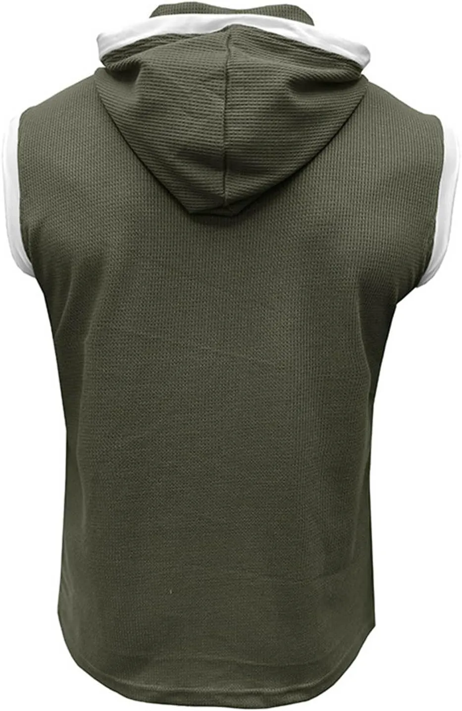 Sleeveless Waffle Knit T-Shirt for Men Trendy Workout Hooded Tank Tops Summer Fitness Button Hoodie Active Basic Tees