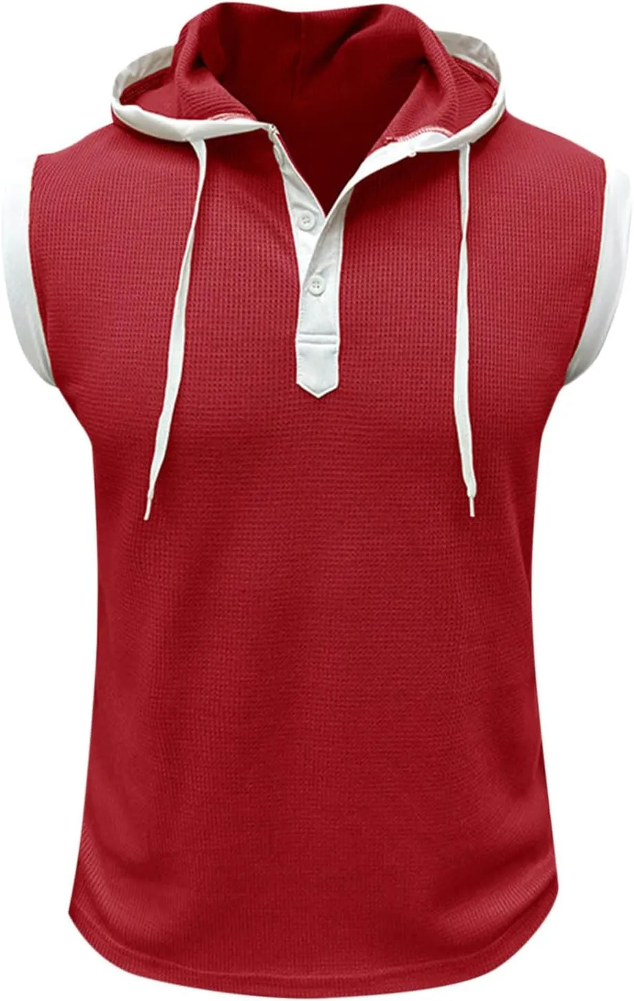 Sleeveless Waffle Knit T-Shirt for Men Trendy Workout Hooded Tank Tops Summer Fitness Button Hoodie Active Basic Tees