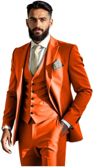Slim Fit Suits 3 Piece Suit for Men Wedding Suit Sets Two Button Peak Lapel Blazer Single Breasted Vest Pant