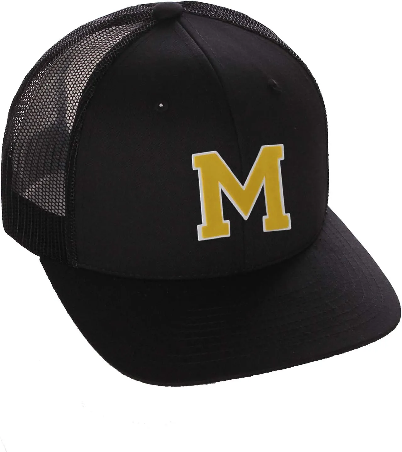 Structured Trucker Mesh Hat Custom Colors Letter M Initial Baseball Mid Profile