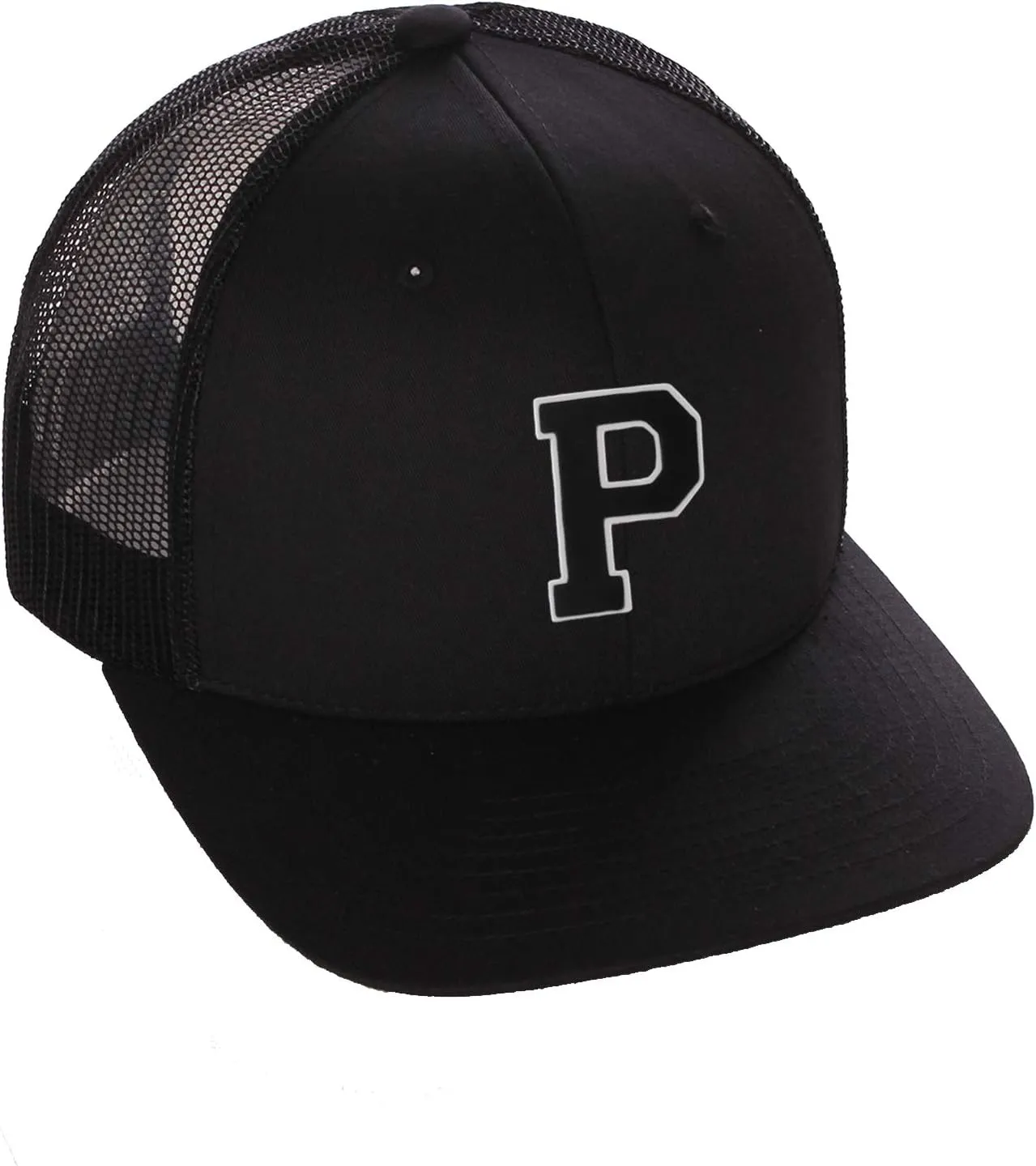 Structured Trucker Mesh Hat Custom Colors Letter P Initial Baseball Mid Profile