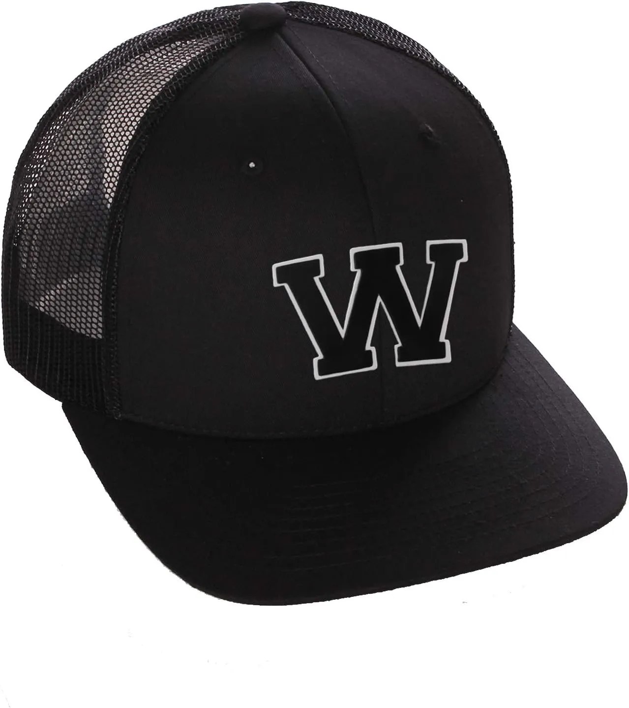 Structured Trucker Mesh Hat Custom Colors Letter W Initial Baseball Mid Profile