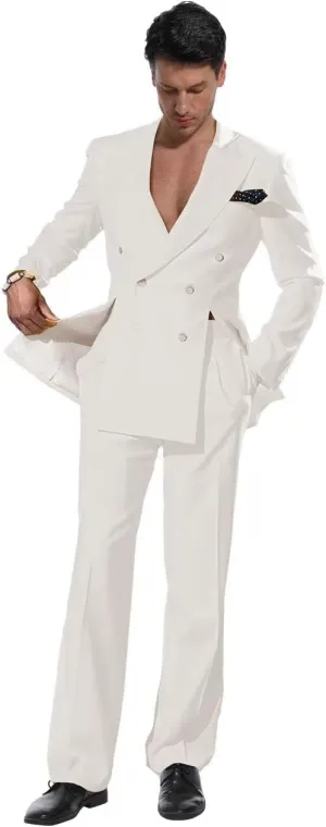Suits for Men Regular Fit Double Breasted 2 Piece Set Double Vent Peak Lapel Solid Blazer Pants for Wedding Party
