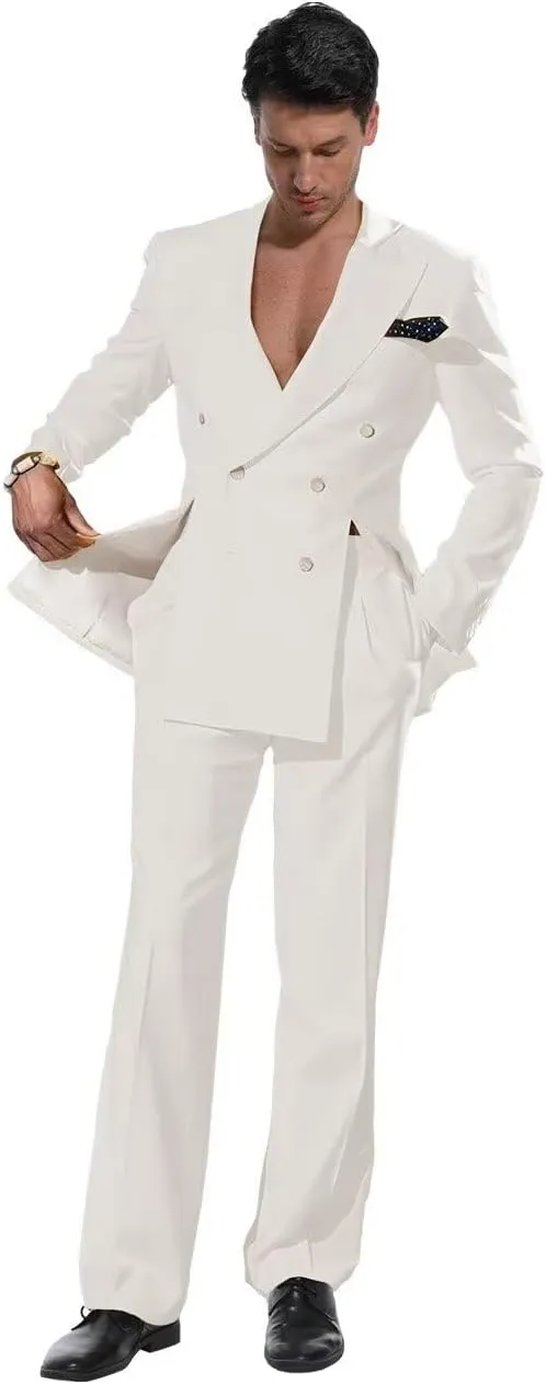Suits for Men Regular Fit Double Breasted 2 Piece Set Double Vent Peak Lapel Solid Blazer Pants for Wedding Party