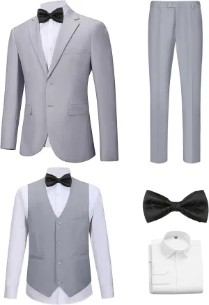 Suits for Men Slim Fit 3 Pieces Notch Collar Tuxedo Blazer Vest Pants Shirt Bow Tie Prom Party Wedding Business Dinner