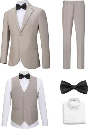 Suits for Men Slim Fit 3 Pieces Notch Collar Tuxedo Blazer Vest Pants Shirt Bow Tie Prom Party Wedding Business Dinner