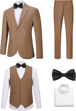 Suits for Men Slim Fit 3 Pieces Notch Collar Tuxedo Blazer Vest Pants Shirt Bow Tie Prom Party Wedding Business Dinner