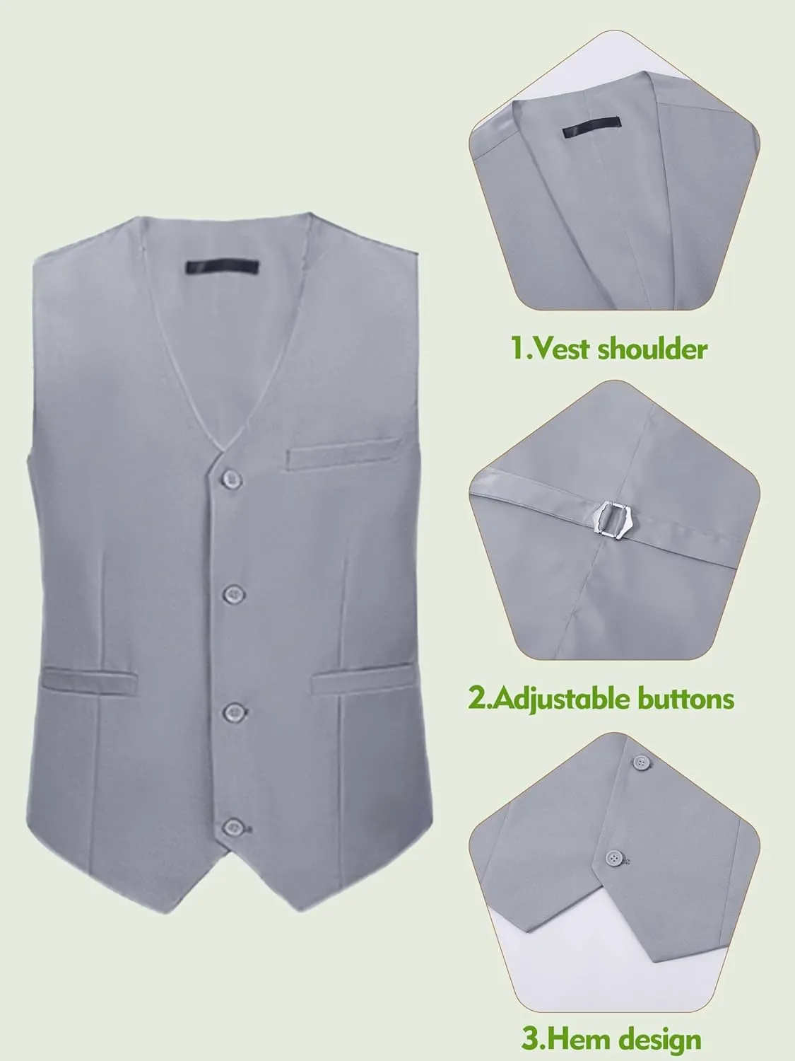 Suits for Men Slim Fit 3 Pieces Notch Collar Tuxedo Blazer Vest Pants Shirt Bow Tie Prom Party Wedding Business Dinner