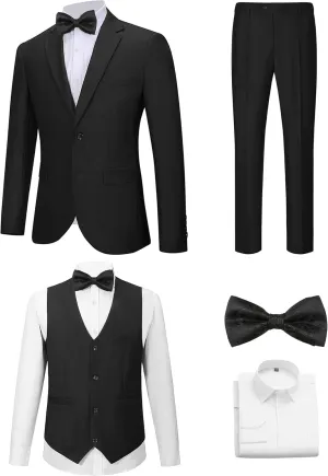 Suits for Men Slim Fit 3 Pieces Notch Collar Tuxedo Blazer Vest Pants Shirt Bow Tie Prom Party Wedding Business Dinner