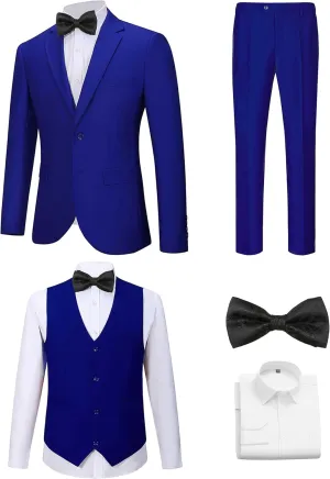 Suits for Men Slim Fit 3 Pieces Notch Collar Tuxedo Blazer Vest Pants Shirt Bow Tie Prom Party Wedding Business Dinner