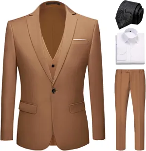 Suits for Men Slim Fit 3 Pieces Tuxedo Blazer Vest Pants Notch Collar Tie Shirt Prom Dinner Party Wedding Business