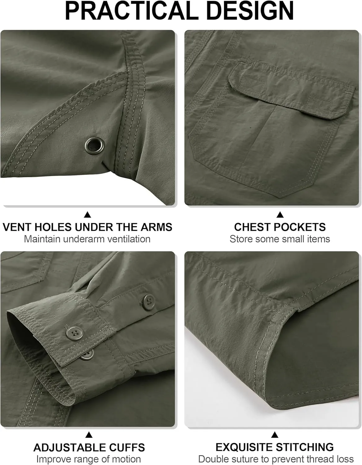 TACVASEN Men's Tactical Shirts Long Sleeve Quick Dry Breathable Button Down Fishing Work Safari Hiking Camping Hunting