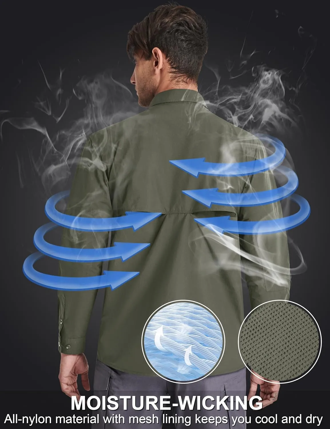TACVASEN Men's Tactical Shirts Long Sleeve Quick Dry Breathable Button Down Fishing Work Safari Hiking Camping Hunting
