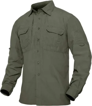 TACVASEN Men's Tactical Shirts Long Sleeve Quick Dry Breathable Button Down Fishing Work Safari Hiking Camping Hunting