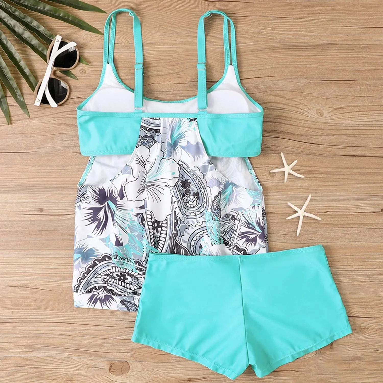 Tankini Swimsuits for Women,2024 Summer Two Piece Bathing Suits Trendy Print Sling Swim Tank Top with Boys Shorts