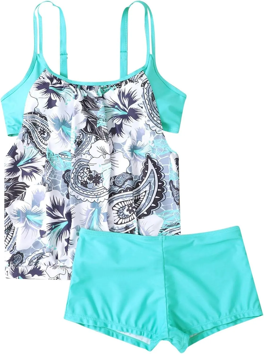 Tankini Swimsuits for Women,2024 Summer Two Piece Bathing Suits Trendy Print Sling Swim Tank Top with Boys Shorts