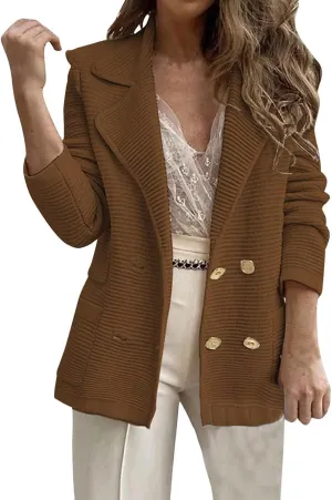 Tweed Blazers for Women Business Casual Open Front Long Sleeve Jackets Work Office Double Breasted Blazer