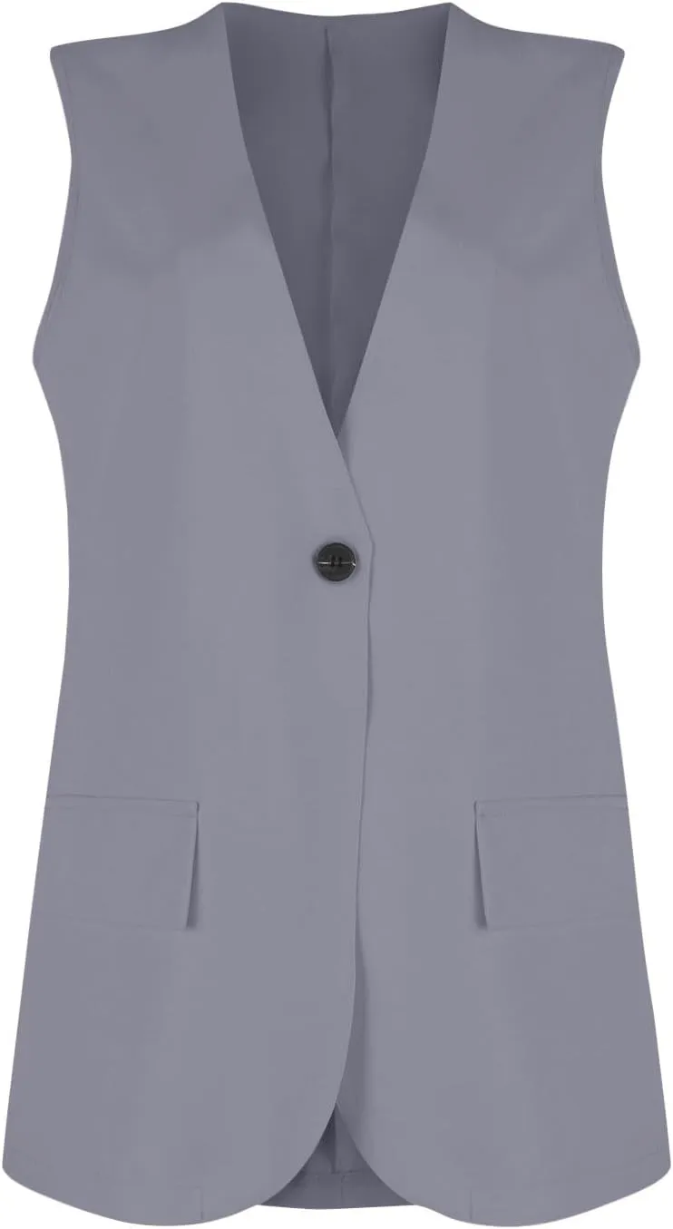 TWGONE Women's Sleeveless Blazer Jackets Summer Lightweight Single Button Waistcoat Open Front Work Office Vest Tops