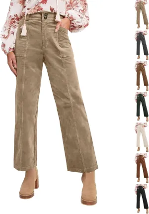 Vintage Corduroy Pants Women Dressy Casual High Waisted Wide Leg Pants Trendy Baggy Sailor Pants with Pockets